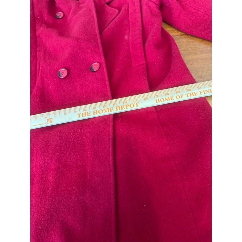 Vintage 80s Trench Pea Coat Cherry Red Boxy‎ Pleated Mid Wool Medium Petite